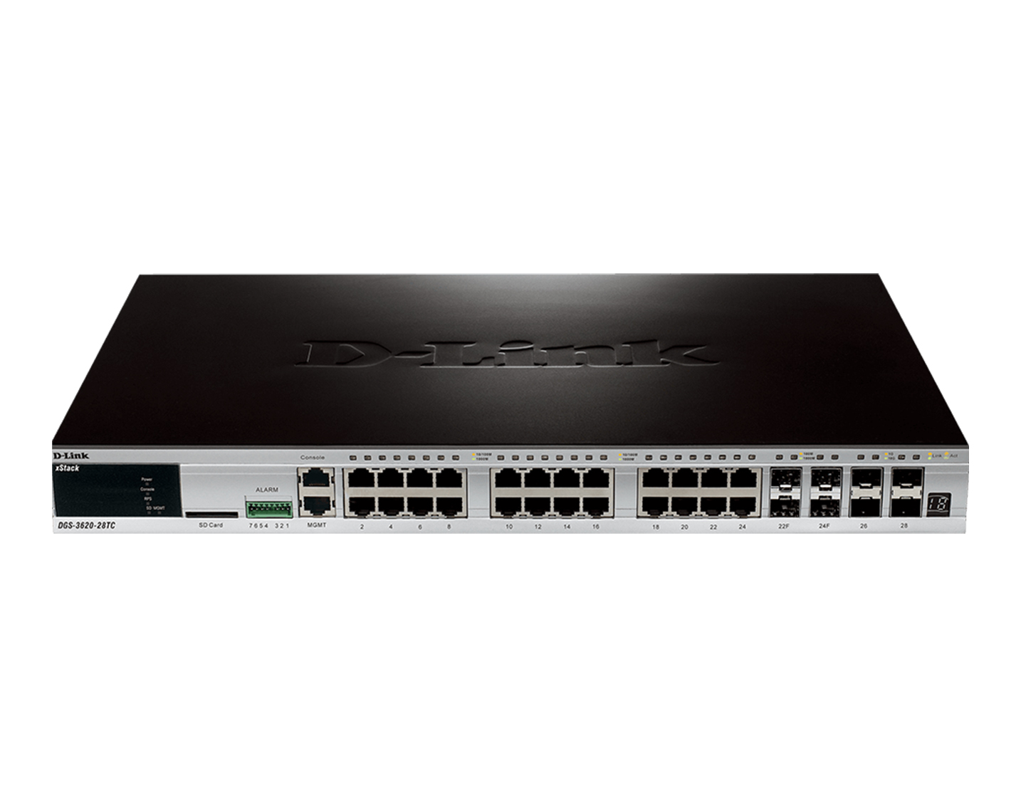 قیمت و خرید سوییچ شبکه مدیریتی 24 پورت + 4 پورت SFP دی لینک مدل DGS-3620-28TC | نت ران
